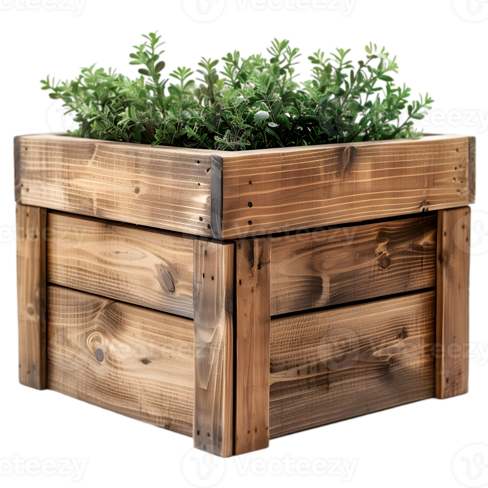 A wooden planter with plants in it png