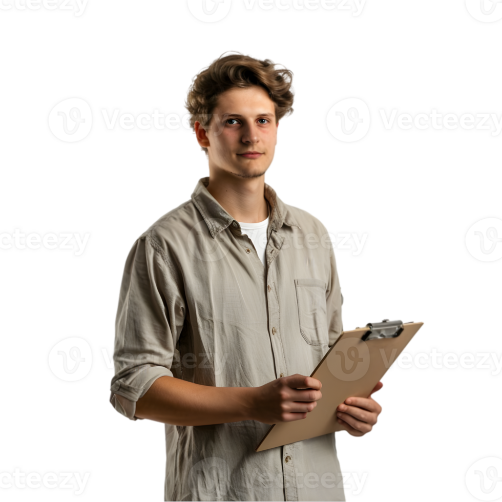 A young man holding a clipboard png