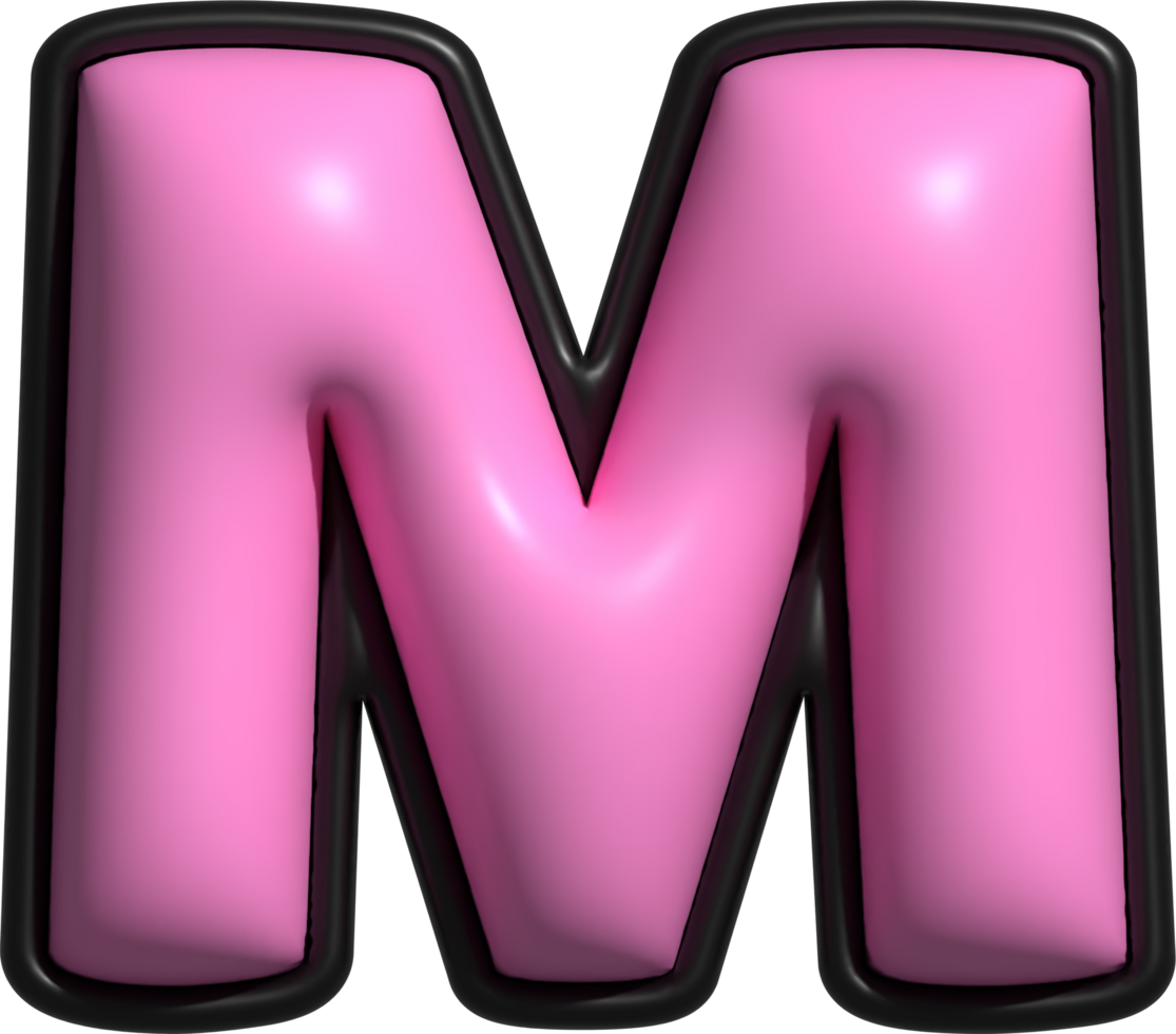 Pink 3D Bubble Inflate Letter Alphabet M png