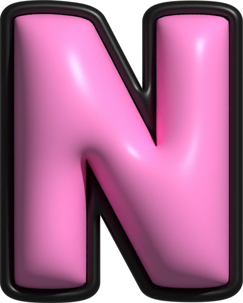 Pink 3D Bubble Inflate Letter Alphabet N png
