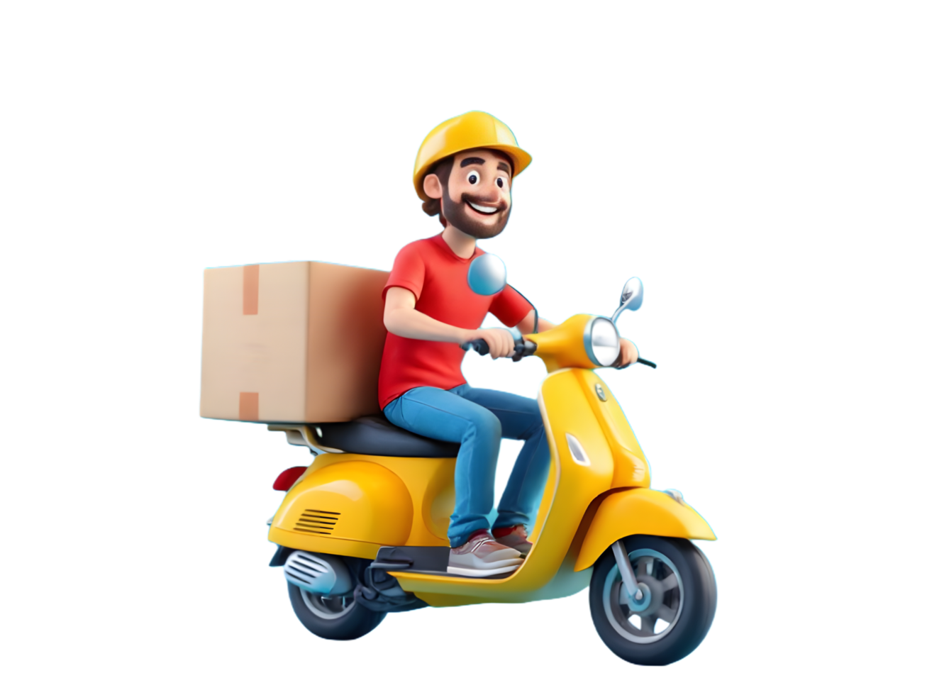 A delivery man on a scooter with boxes on transparent background png