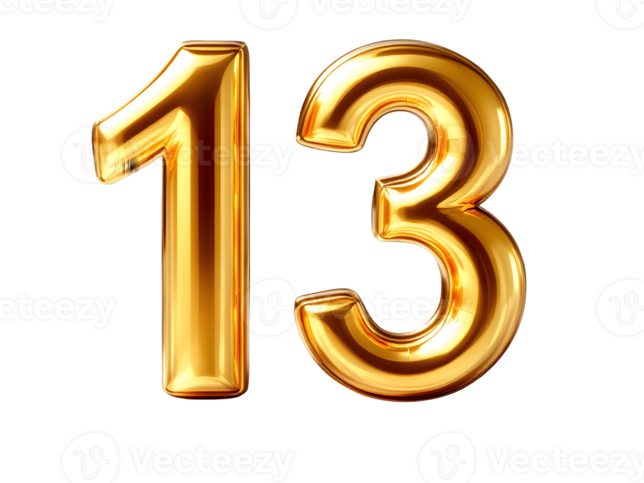 Golden number thirteen on transparent background png