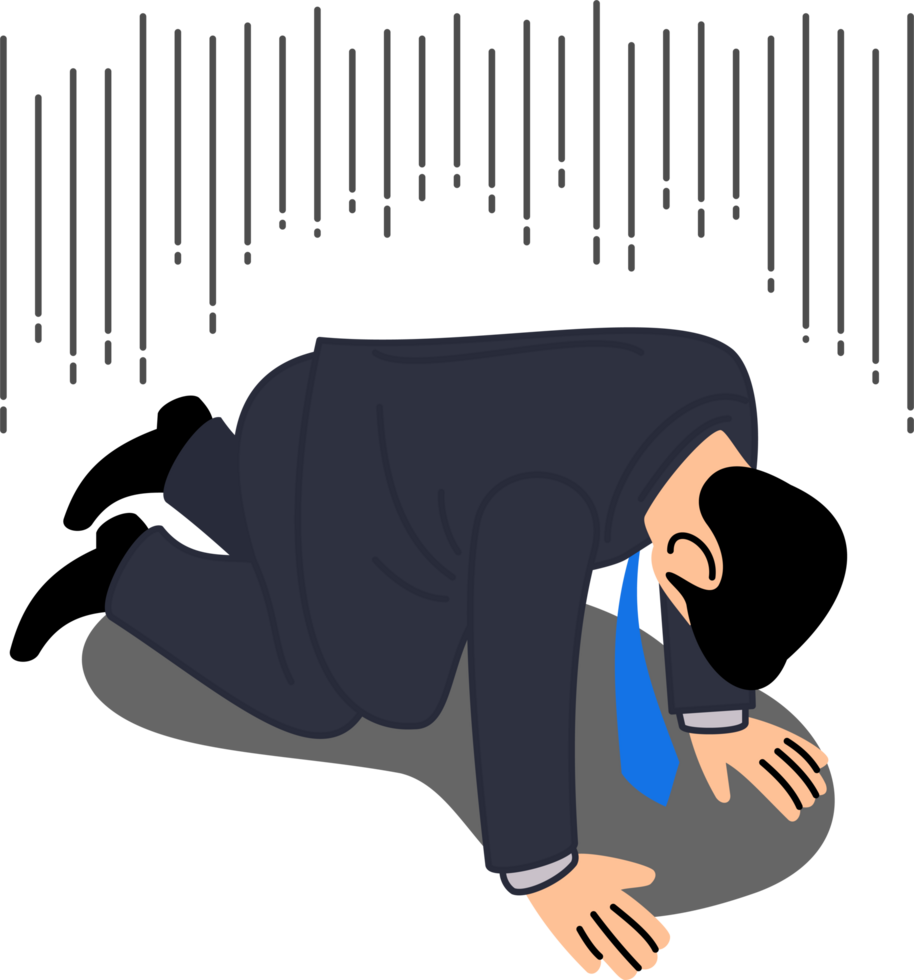 Depressed Businessman Kneeling Down with Gloomy and Regretful Feeling png