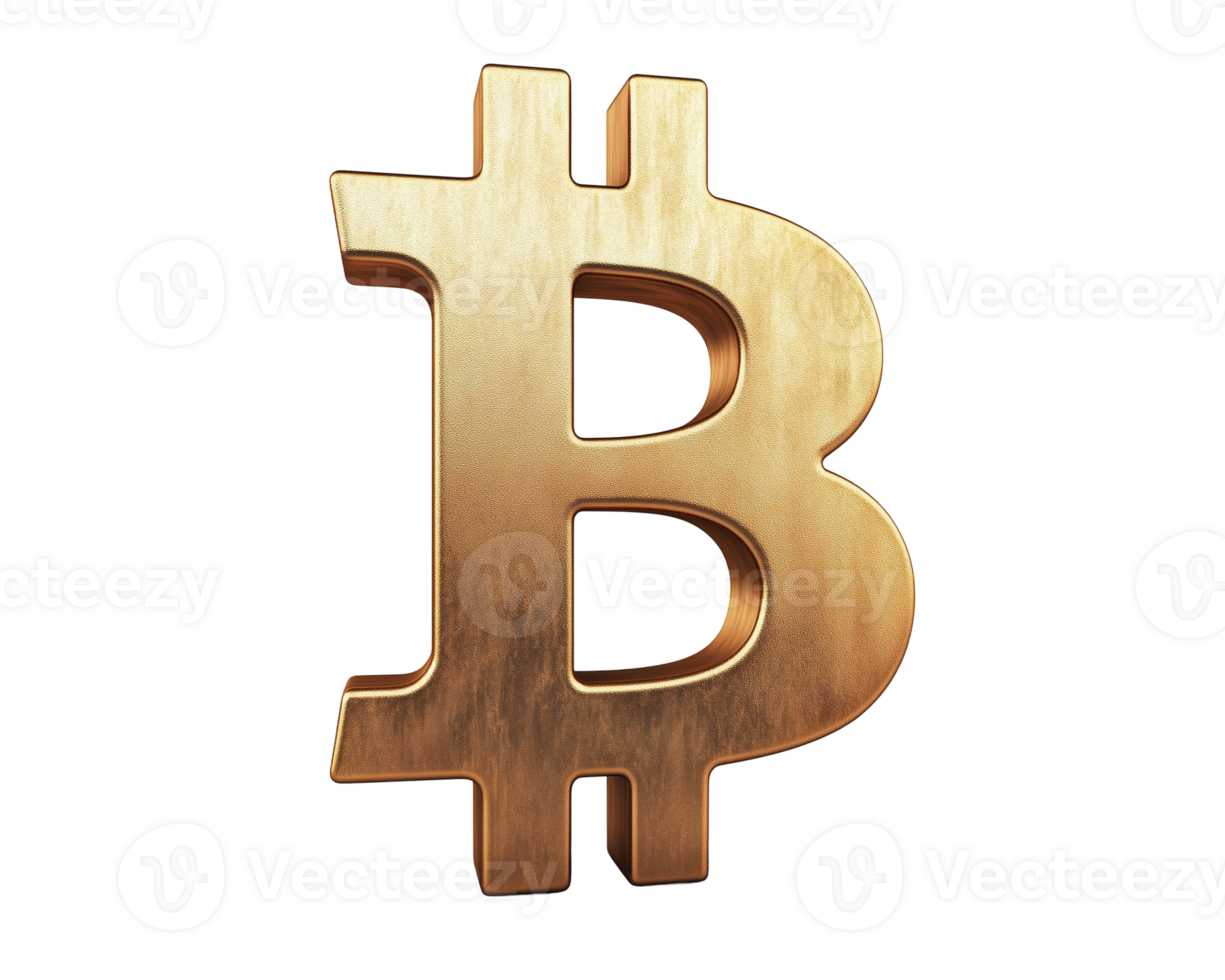 Golden Bitcoin symbol isolated on a transparent background png