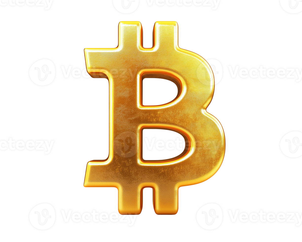 3d golden bitcoin symbol cutout, transparent background png