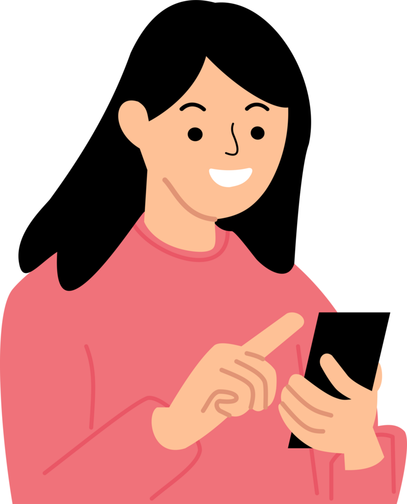 young woman replying online message using mobile phone png