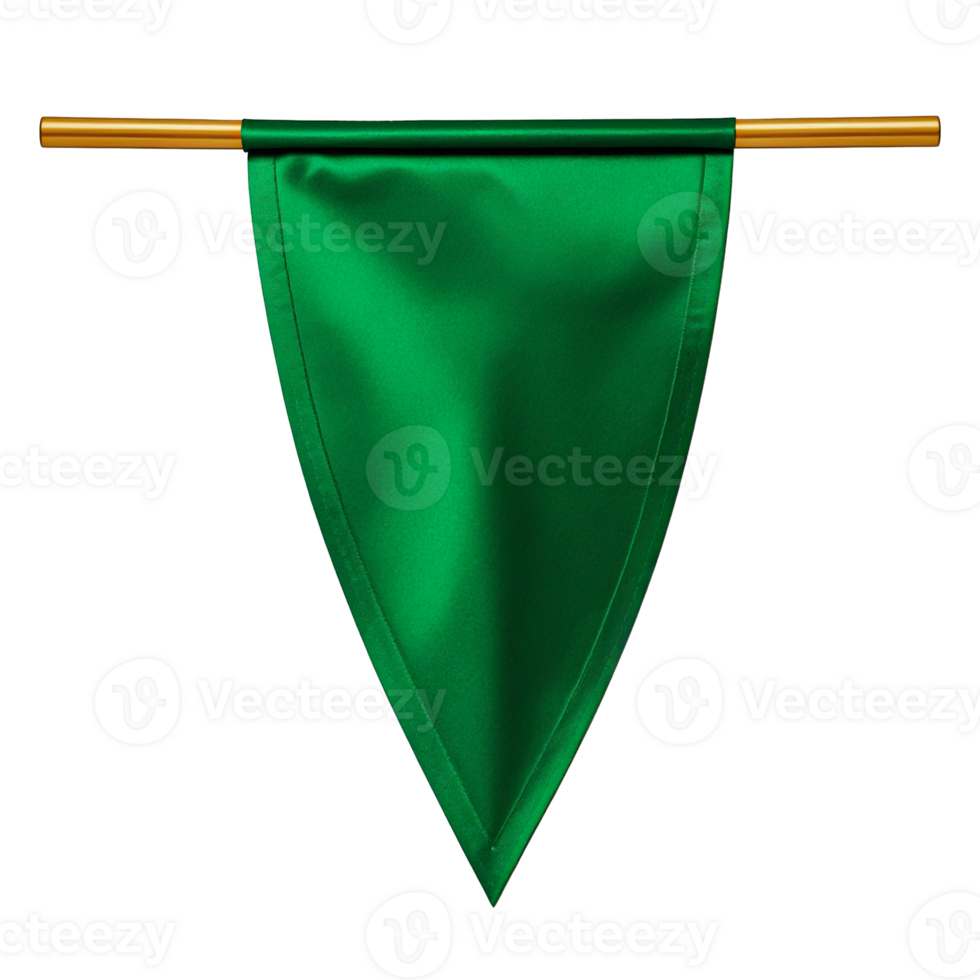 Green pennant flag with wooden pole png
