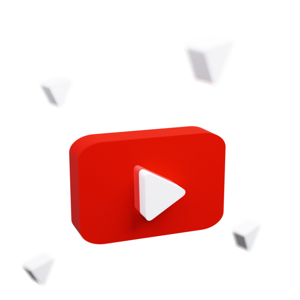 White and red color of youtube logo 3d render png