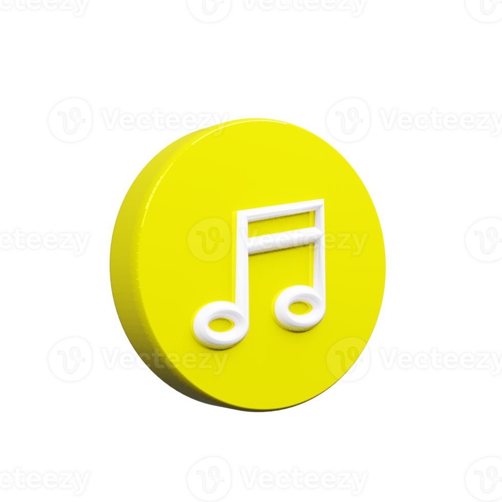Music icon note 3d render white and yellow color png