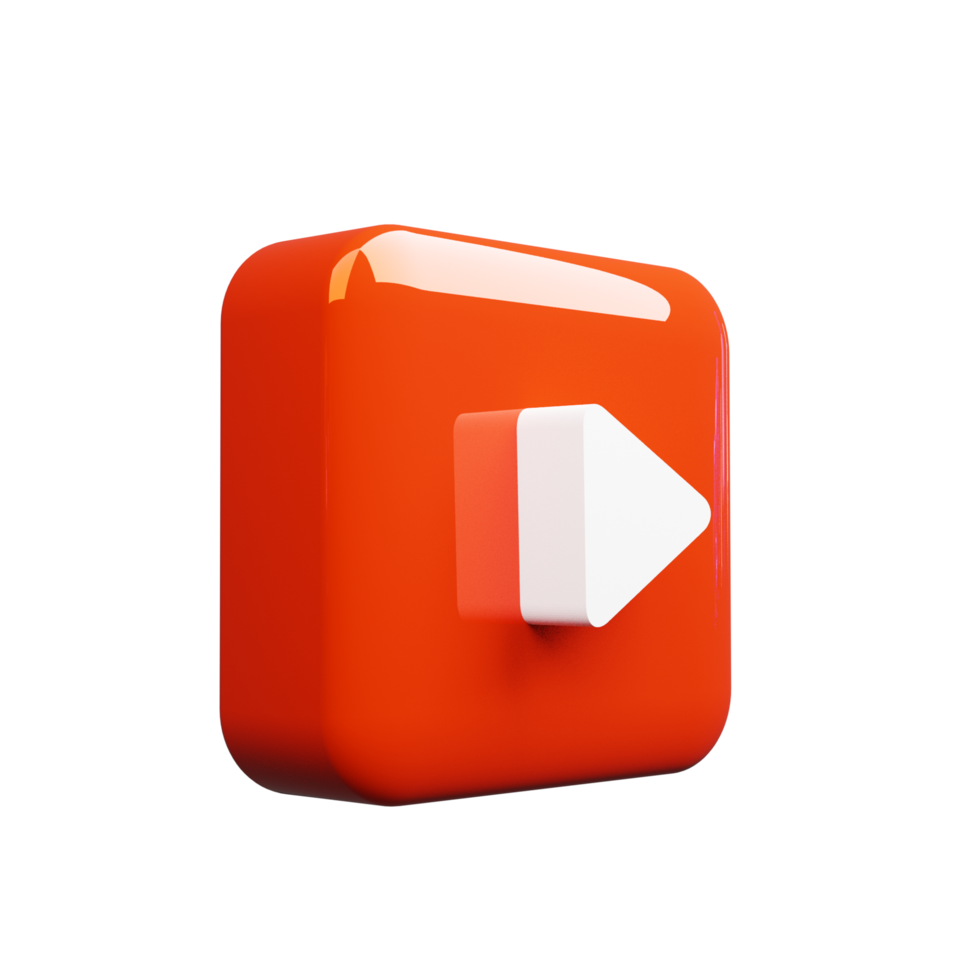 Red and white logo of youtube 3d render png