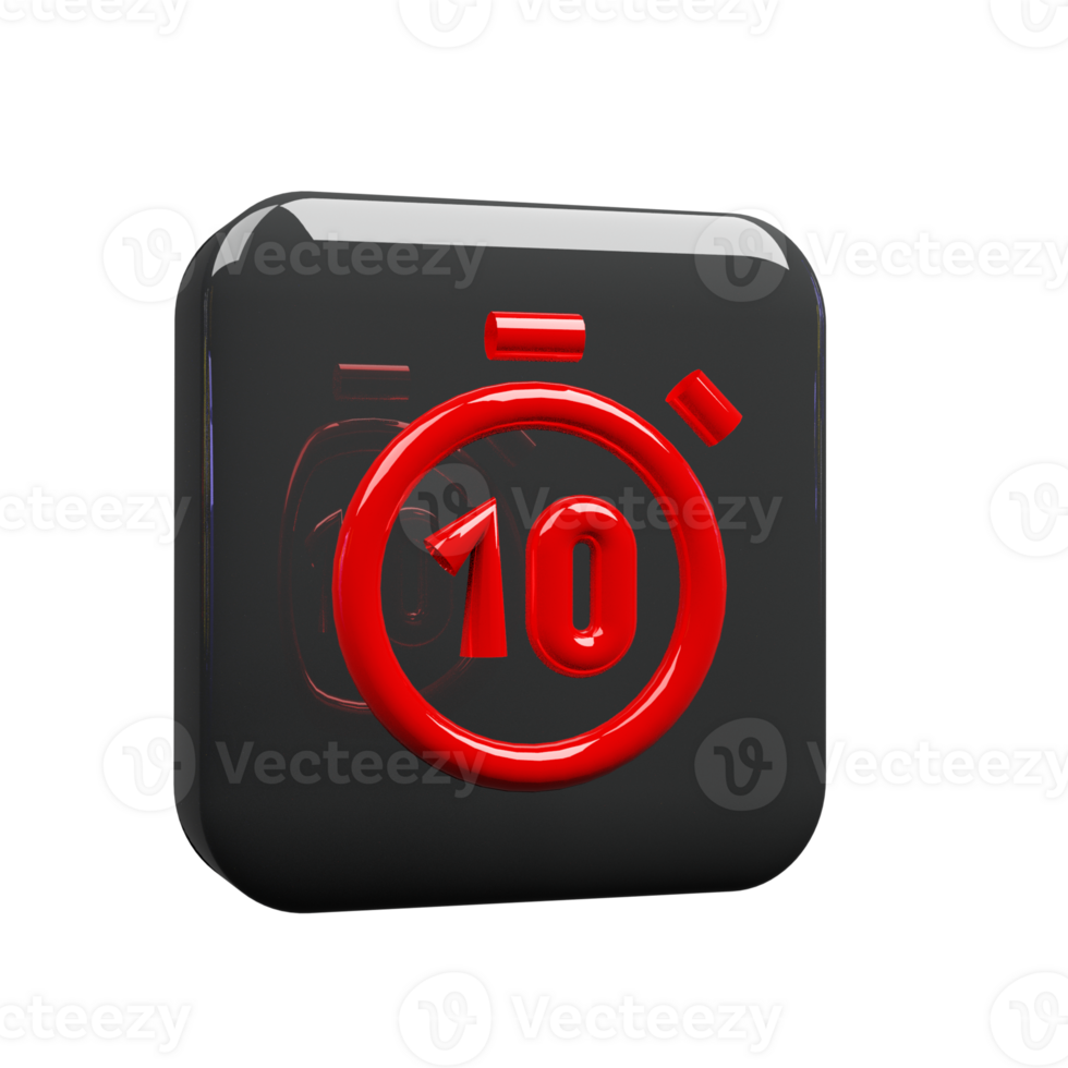 Timer icon red and black 3d render png