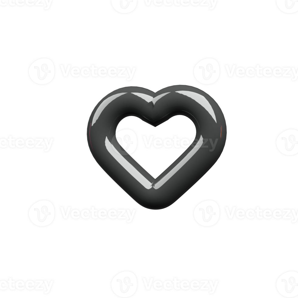 3D Render of black heart icon symbol png