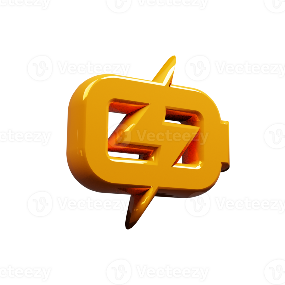 3D render lightning bolt yellow icon png