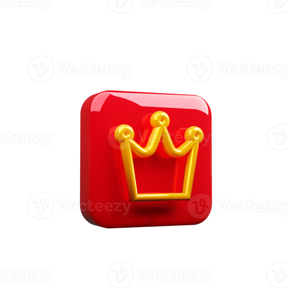 3D render crown icon with yellow and red color png