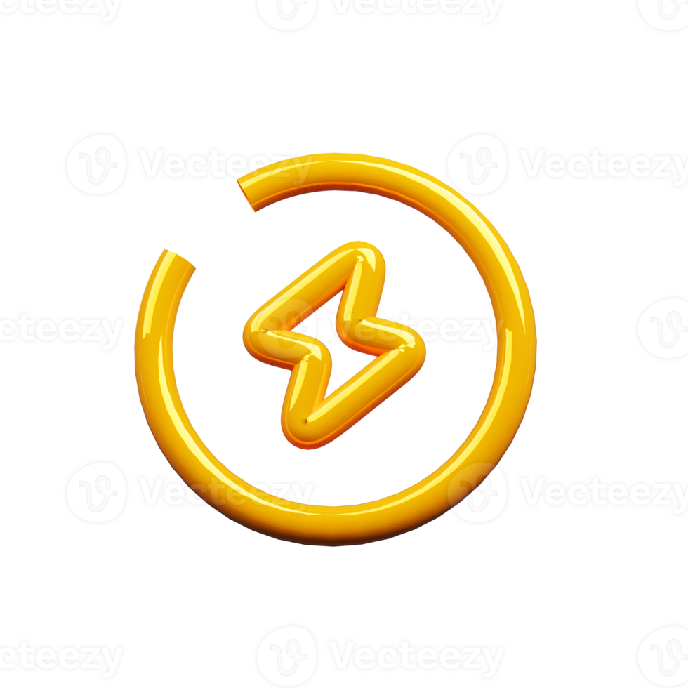 A yellow thunder bold 3D icon symbol png