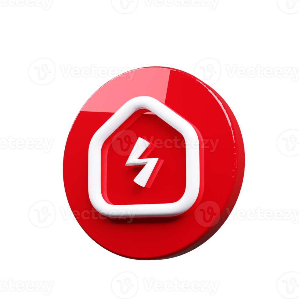 A red house button with a lightning bolt on it png