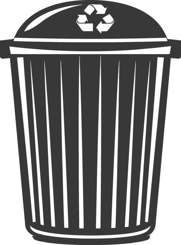 A black and white trash can with a recycling symbol vector