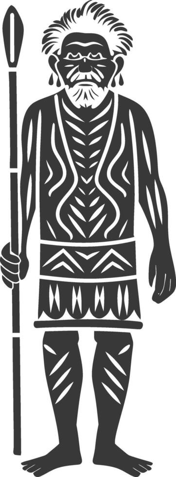 A black and white illustration of a man with a stick vector
