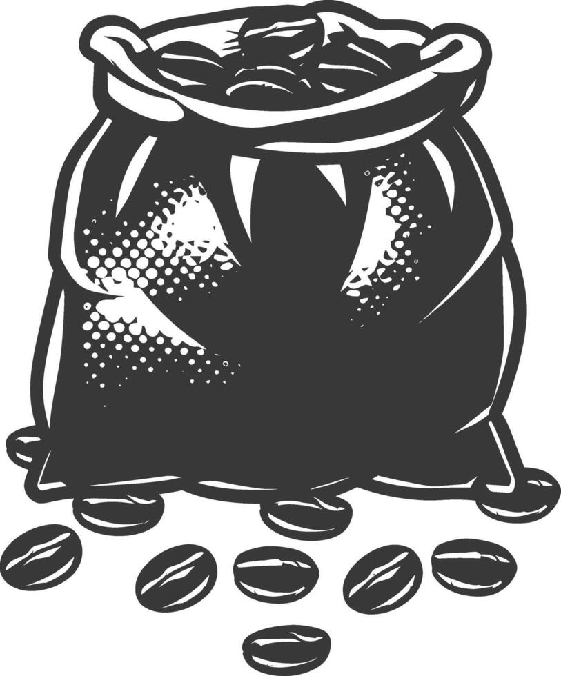 A black and white illustration of a bag full of coffee beans vector