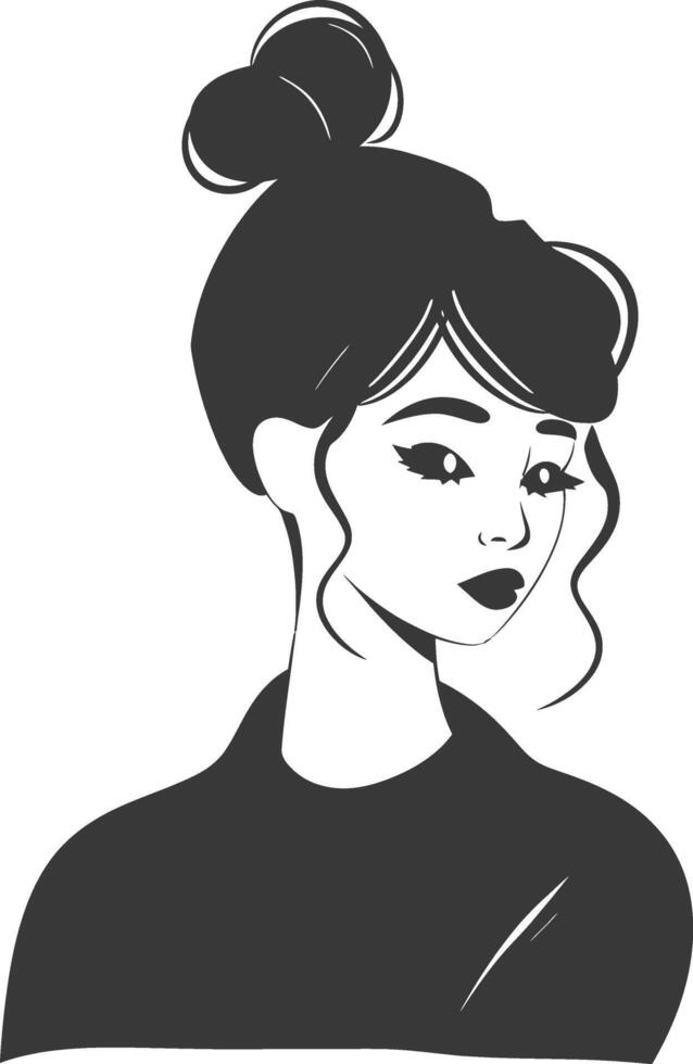 A black and white illustration of a woman with a bun in her hair vector