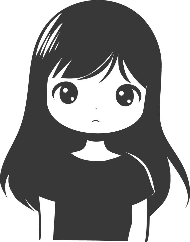 A black and white illustration of a girl with long hair vector