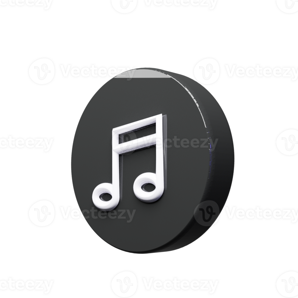 Black and white music icon 3d render png