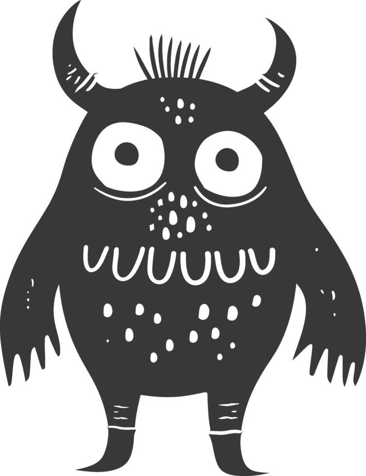 A black and white illustration of a monster with big eyes vector