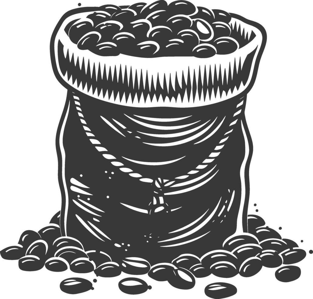 A black and white illustration of beans in a sack vector