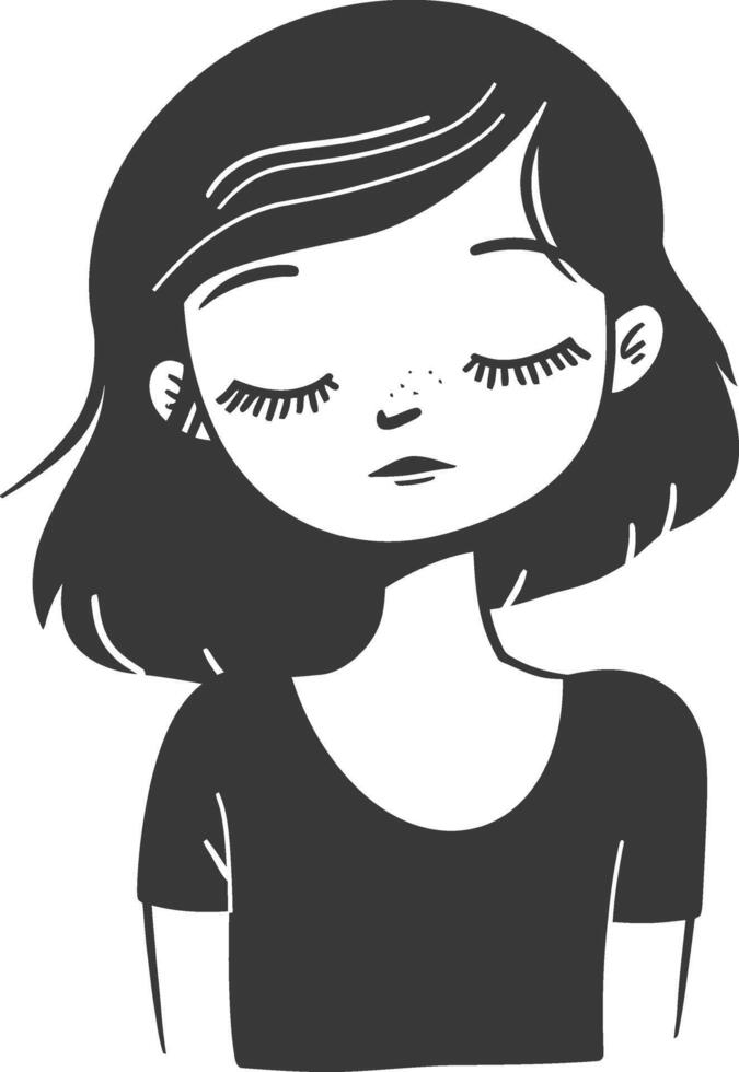 A black and white drawing of a girl with closed eyes vector