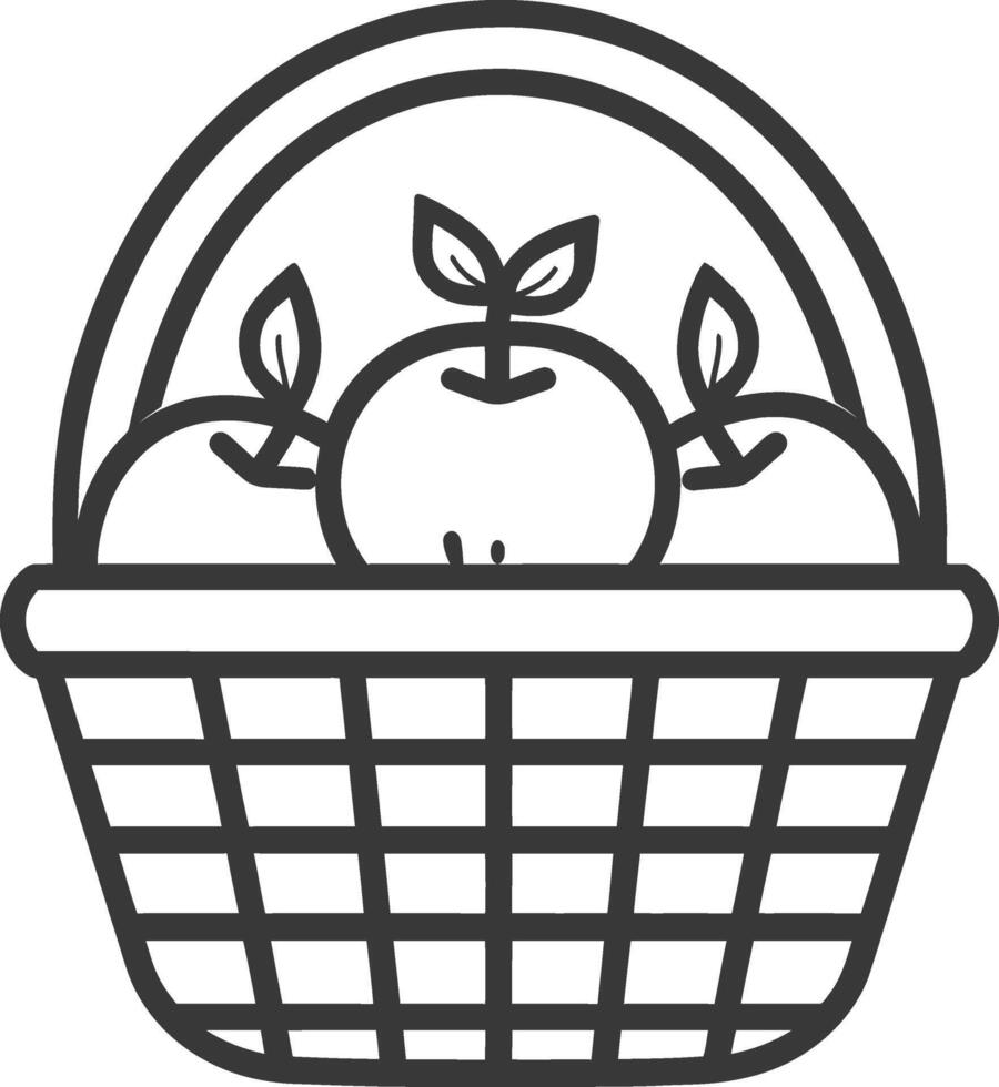 Basket with apples and leaves icon illustration vector