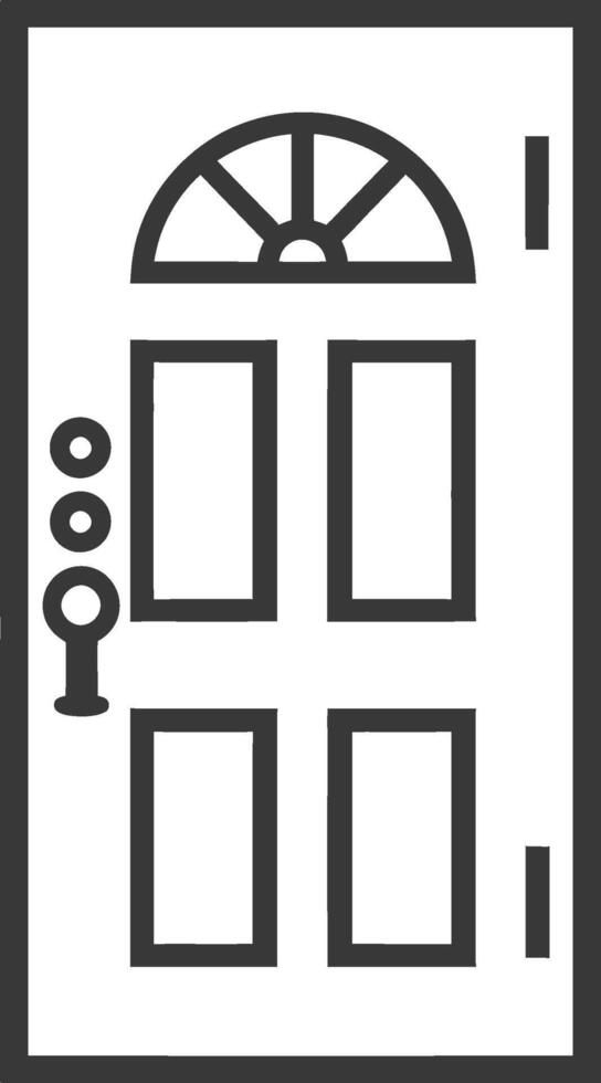 A black and white icon of a door with a keyhole vector