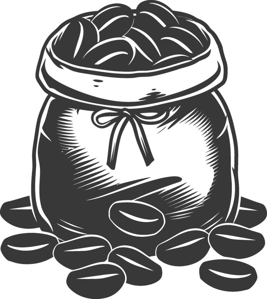 A black and white illustration of a bag of coffee beans vector