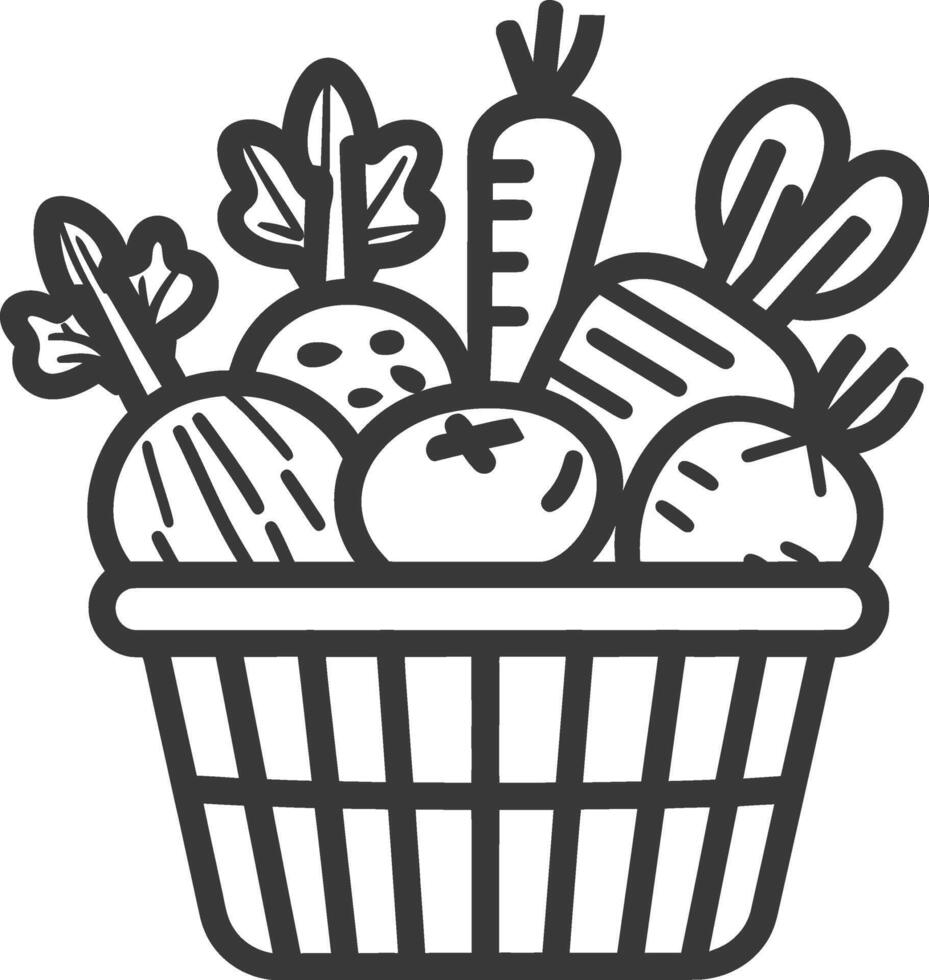 Vegetables in a basket line art illustration vector