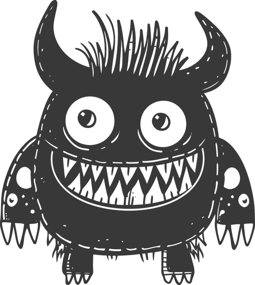A black and white drawing of a monster with big teeth vector