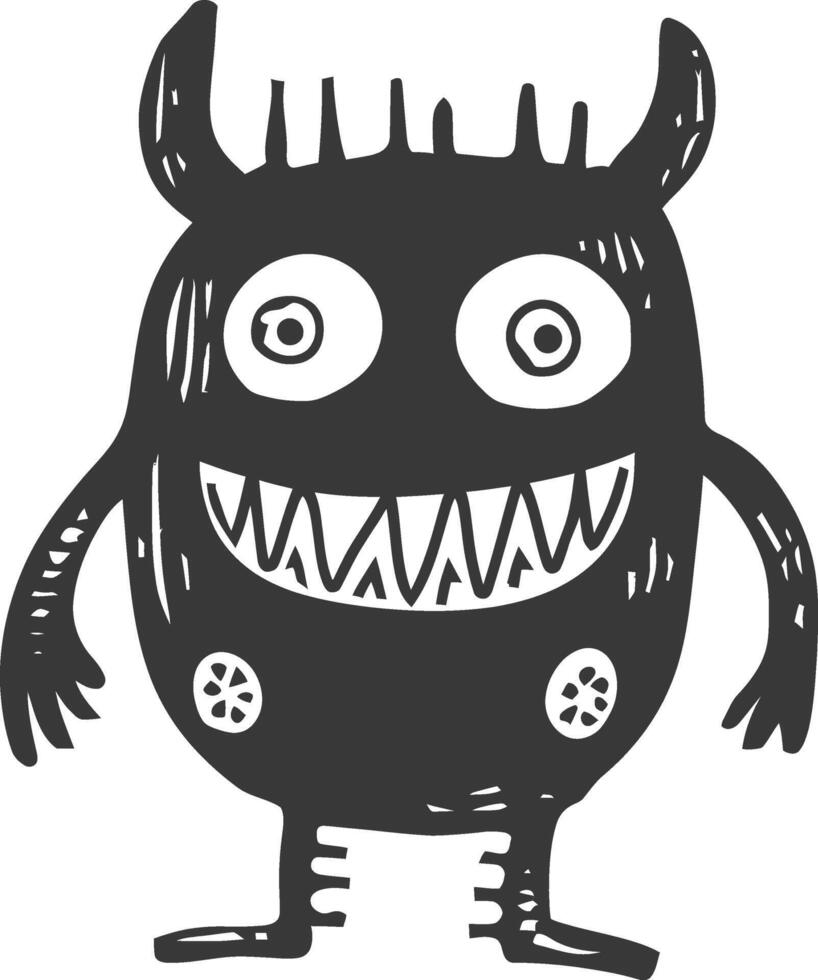 A black and white drawing of a monster with big eyes vector