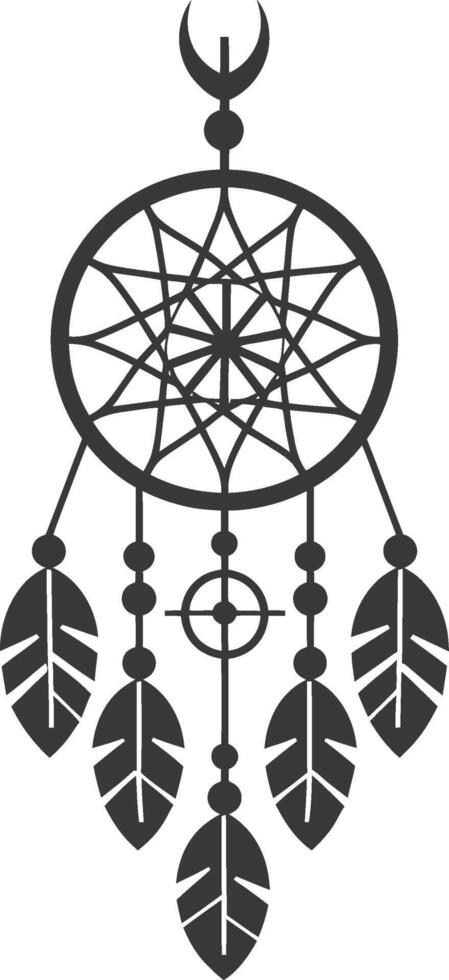 A black and white illustration of a dream catcher vector