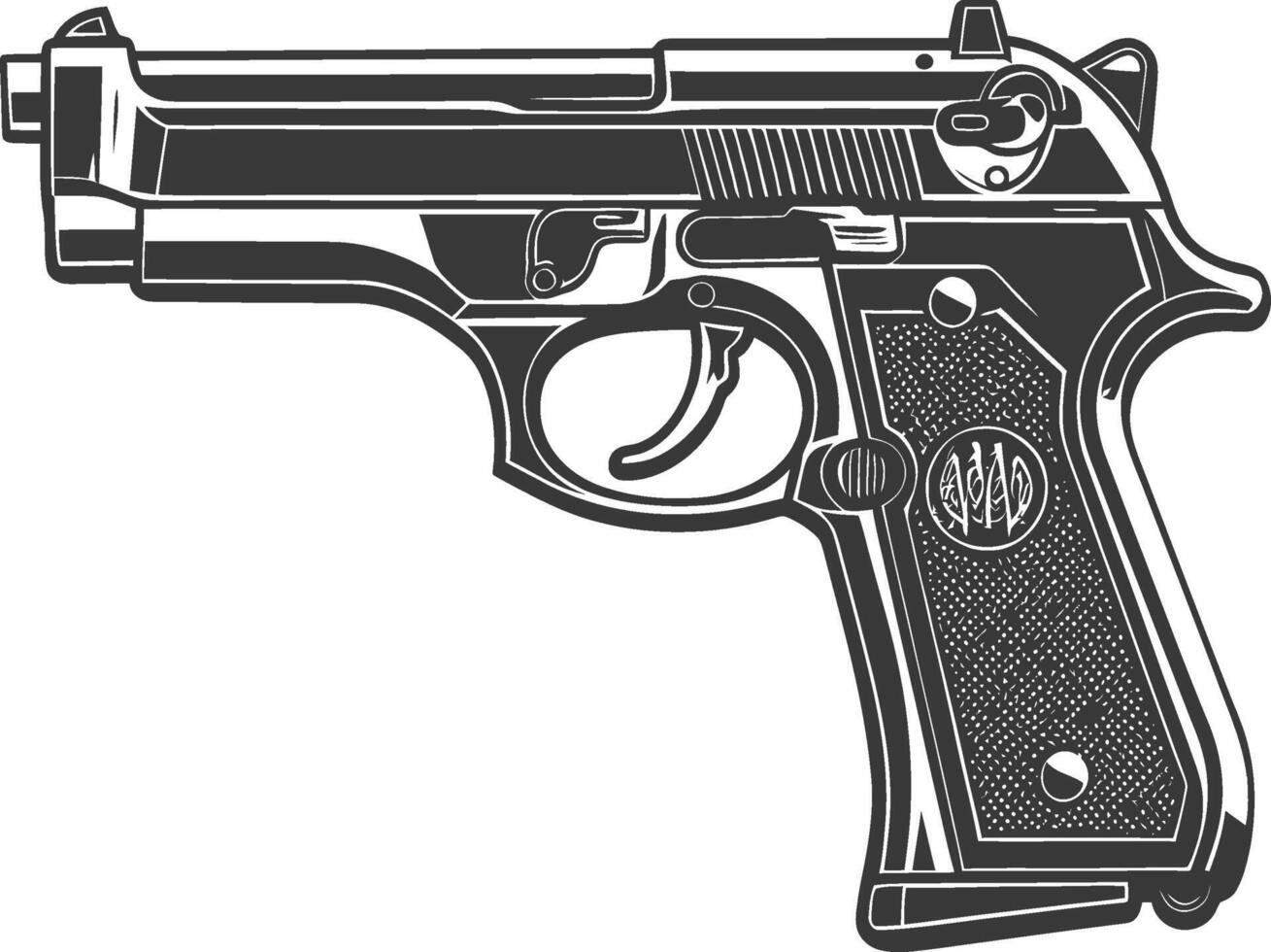 A black and white drawing of a gun vector