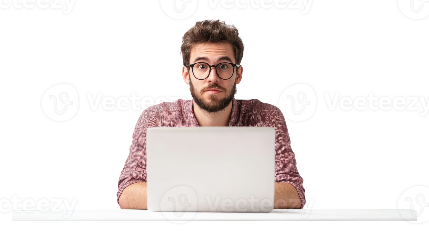 A man with glasses and a laptop sitting at a table png