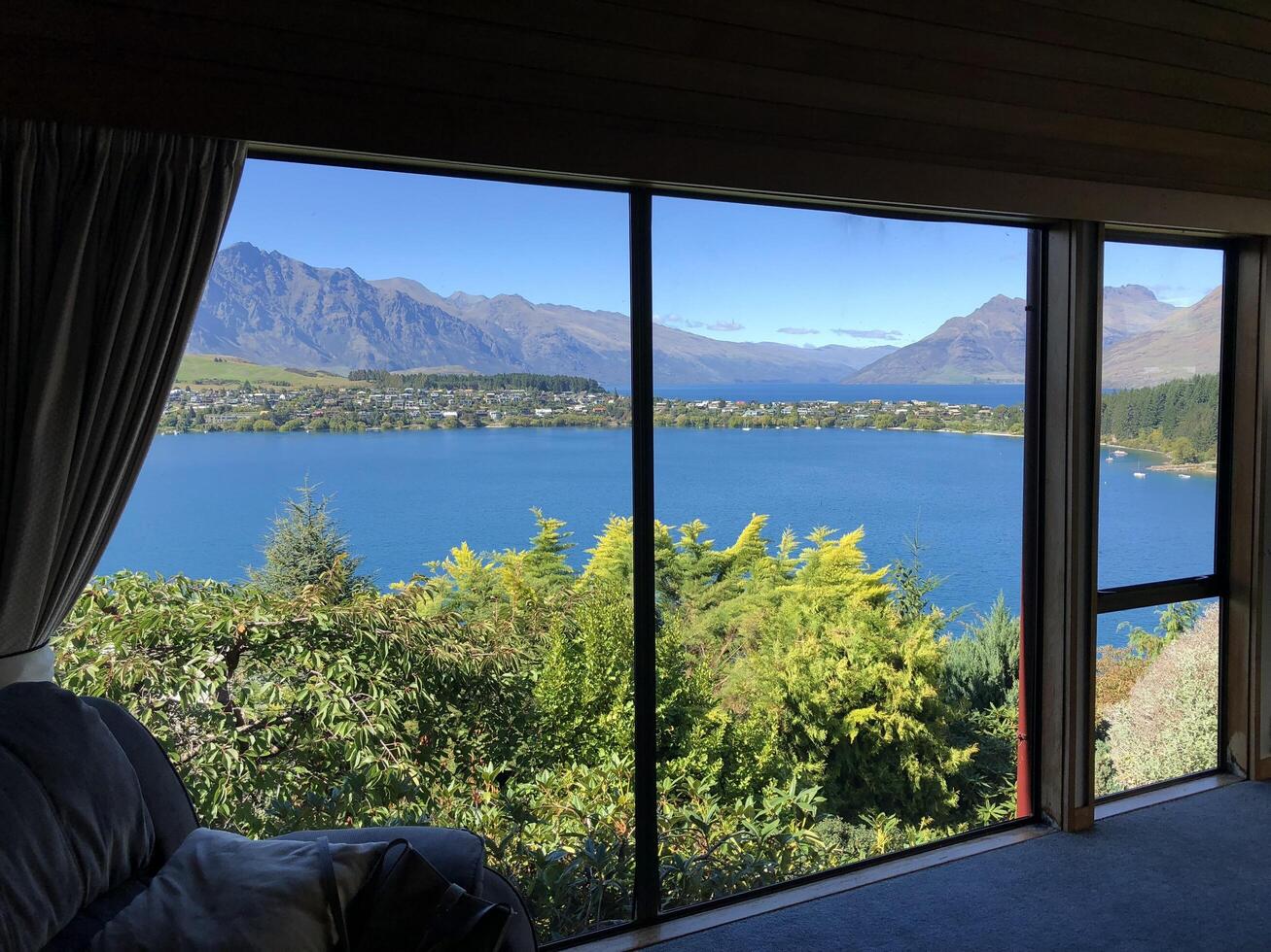 Window view of lake in New Zealand photo