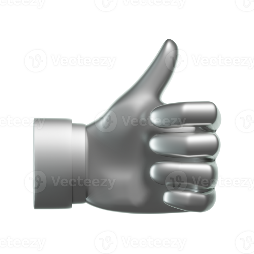 3d render of silver thumbs up png