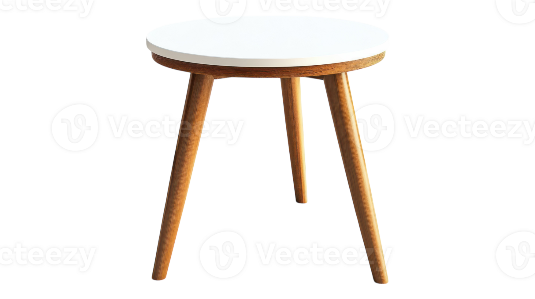 A white table with wooden legs and a round top png