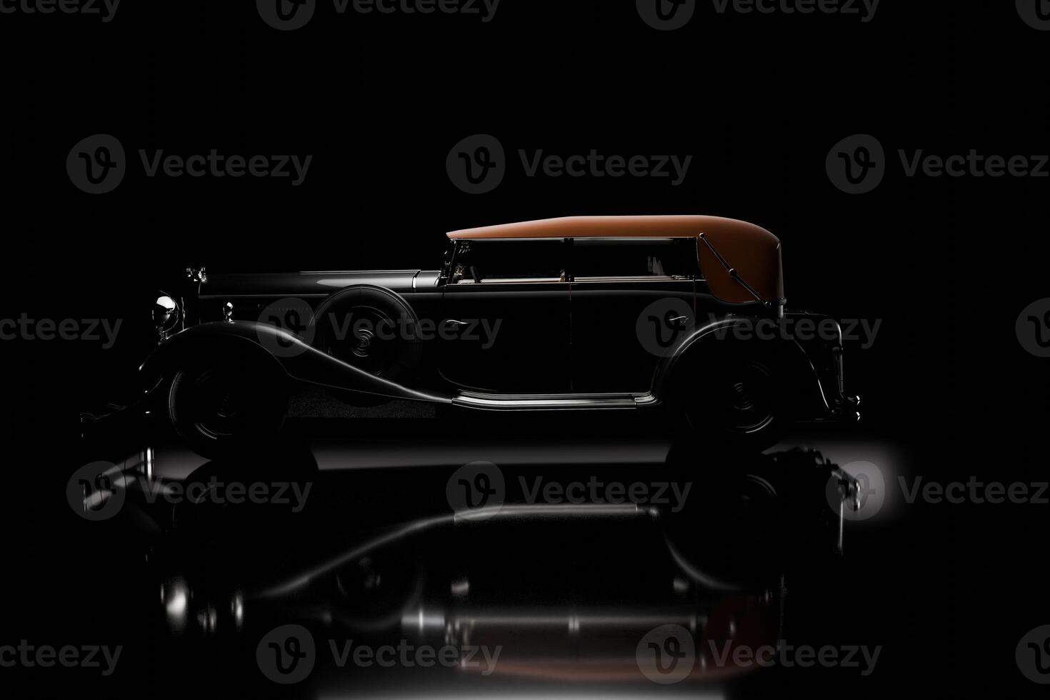 side view of vintage car in black studio lighting photo