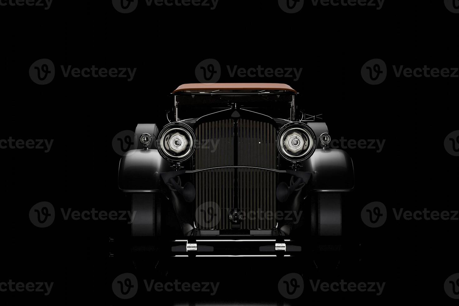 3d render close-up front view of vintage car. photo