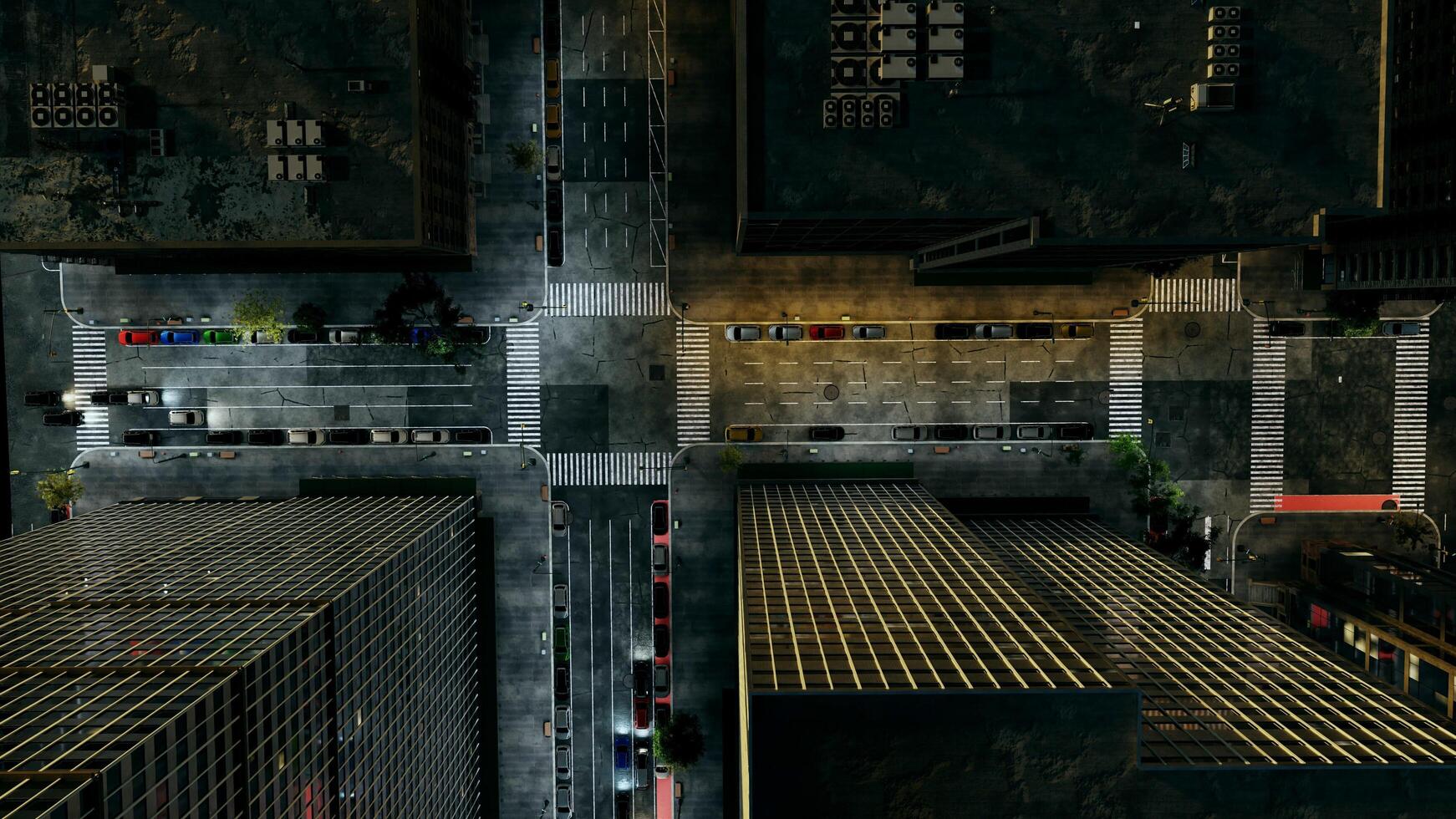 topview of traffic in the city at night photo