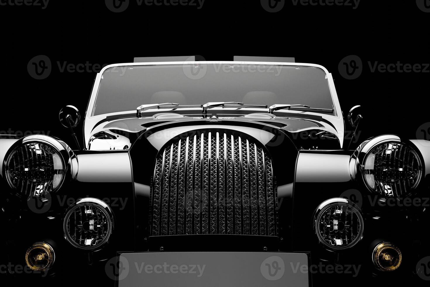 3d render close-up front view of vintage car. photo