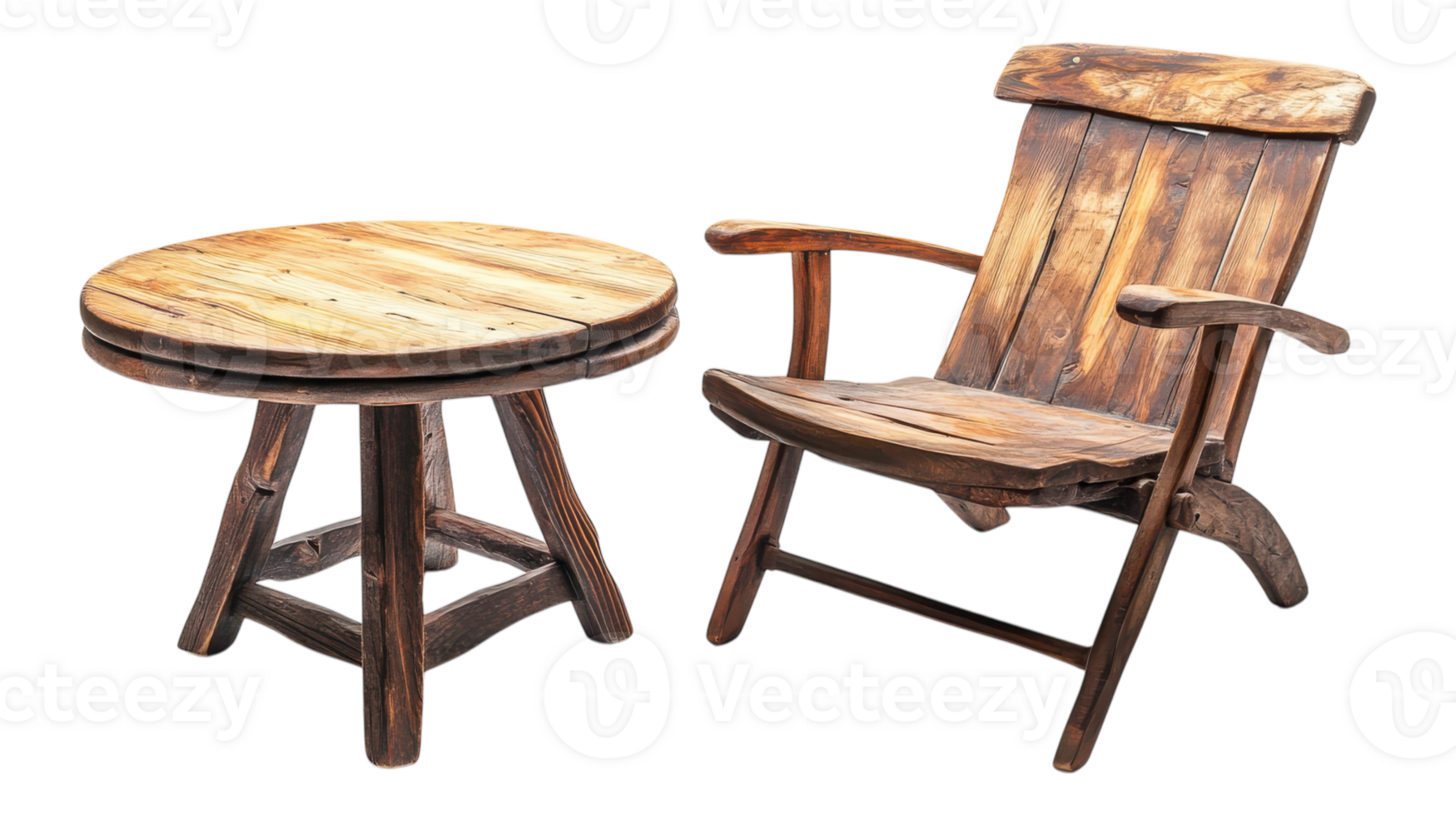 Wooden chairs and table with a wooden table png
