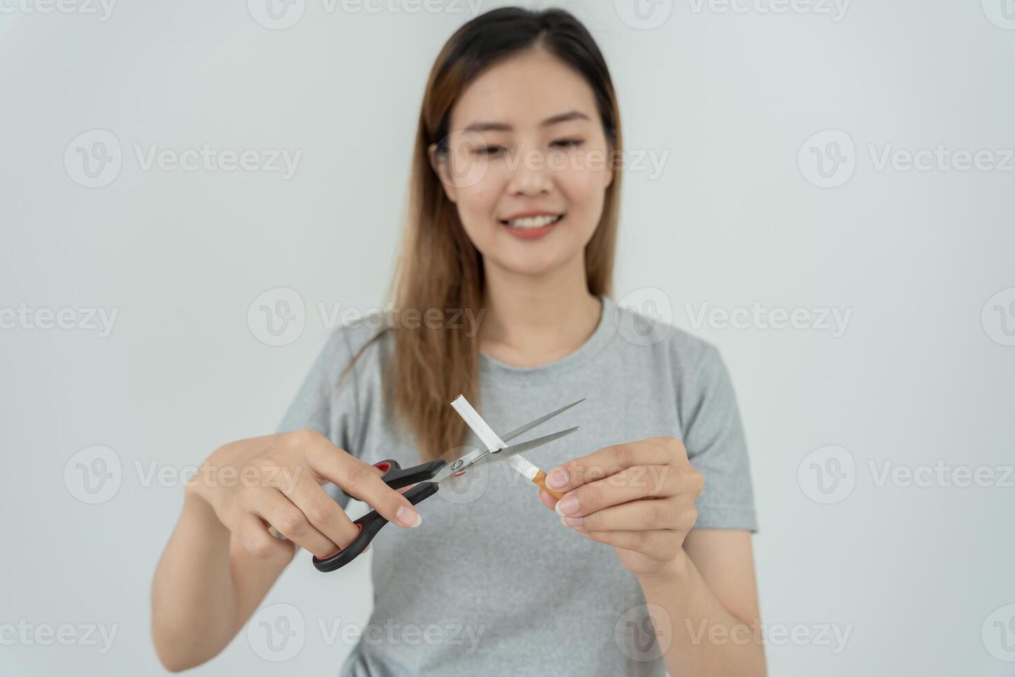 No smoking. Woman stop smoke, refuse, reject, break take cigarette, say no. quit smoking for health. world tobacco day. drugs, Lung Cancer, emphysema , Pulmonary disease, narcotic, nicotine effect photo
