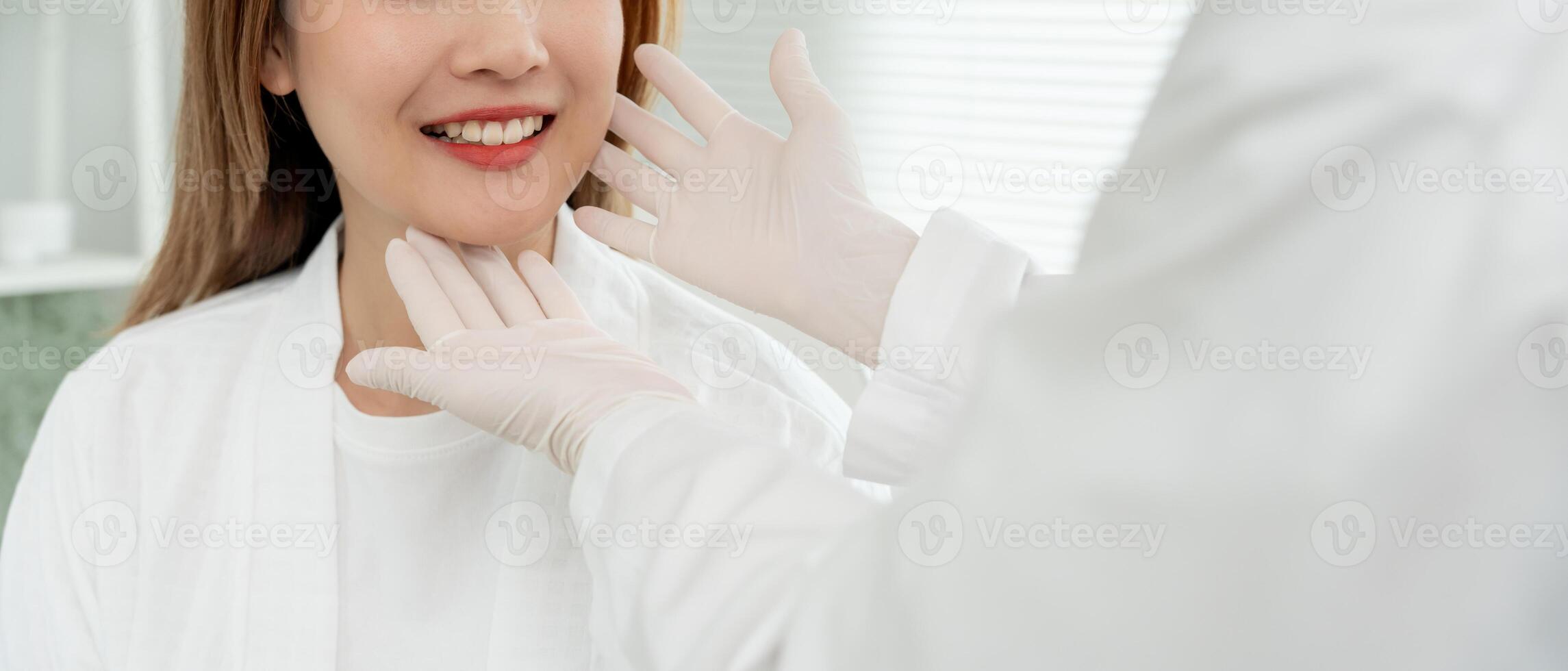 plastic surgery, beauty, Surgeon or beautician touching woman face, surgical procedure that involve altering shape of face, doctor examines patient face, medical assistance, health photo