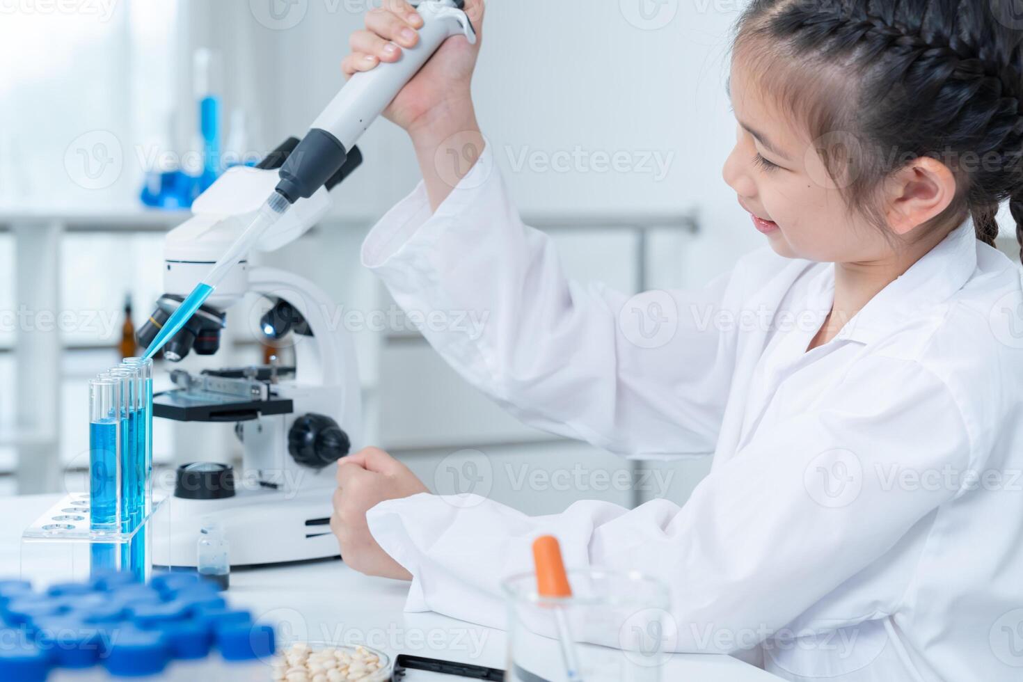 Children Scientist education scientific in laboratory. Medical child learning, Biotechnology, discover, imagine, executive function, kid, education, intelligence quotient, emotional quotient photo