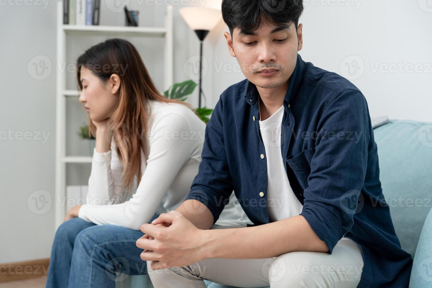 Divorce and quarrels. couples are desperate and disappointed after marriage. Husband and wife are sad, upset and frustrated after quarrels. distrust, love problems, betrayals. family problem. photo